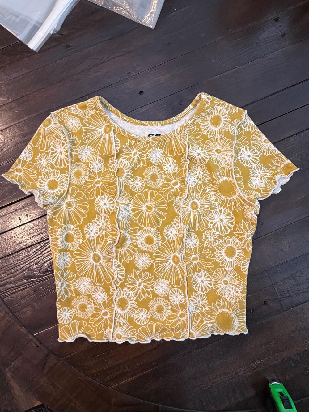 SO Yellow Floral Lace-Trim Crop Top - NWOT